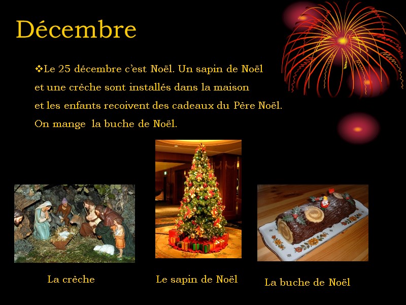 Décembre Le sapin de Noël La buche de Noël Le 25 décembre c’est Noël.